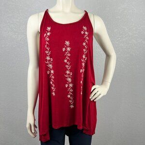 Maurice's braided Y strap tank top w/embroidered white flower design